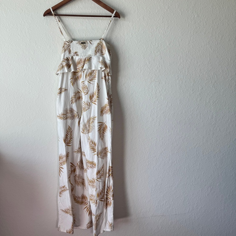 Billabong Womens Size S White Tropical Palm Print Linen Blend Wide Leg Jumpsuit - Picture 16 of 16